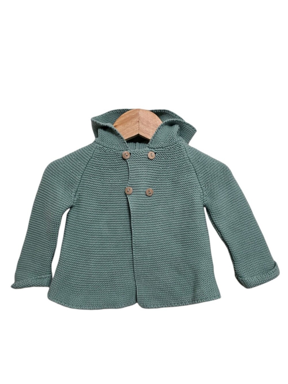 La Coqueta Knit Hooded Cardigan in Mint Size 3M